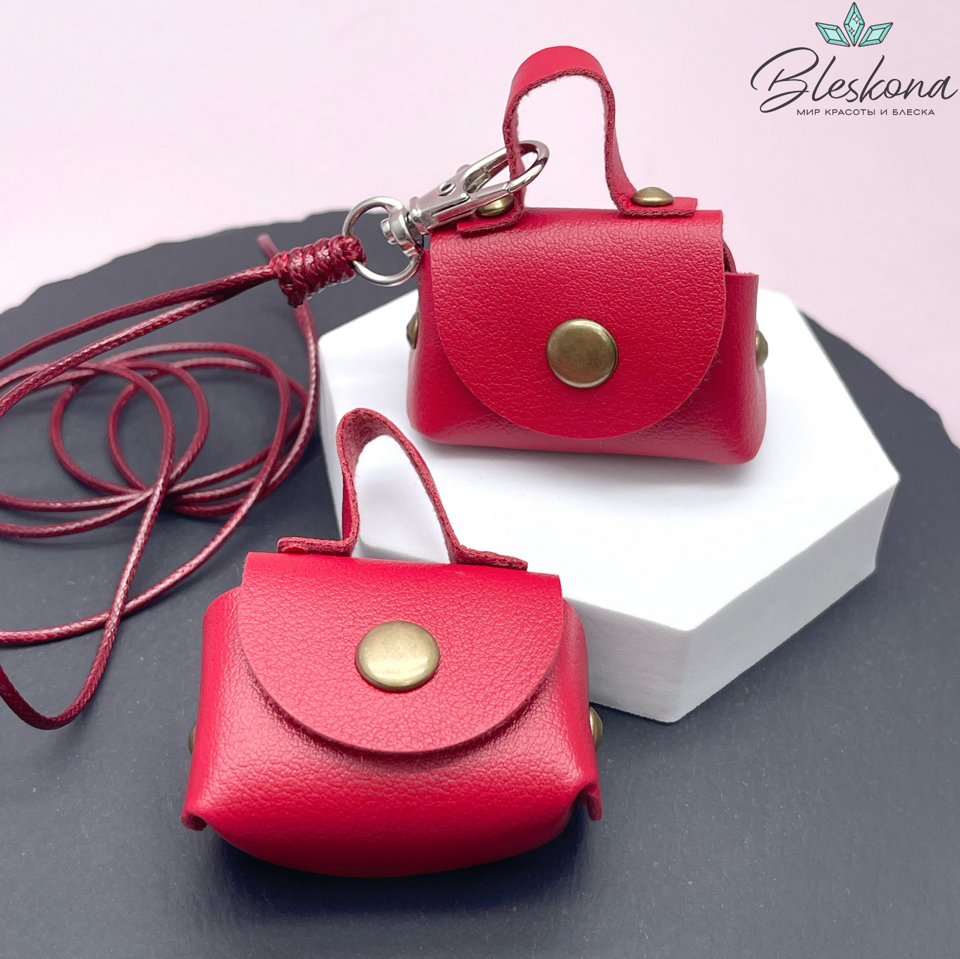 52*32 мм Цвет серебро, Подвеска сумочка бордо натуральная кожа