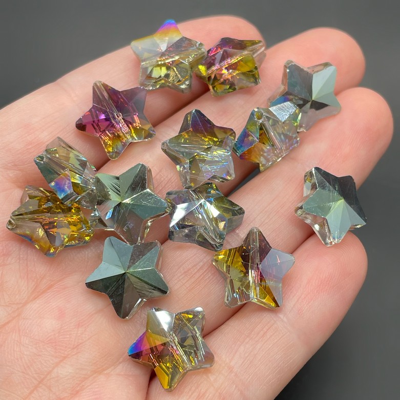 13,5 мм, Стекло Lux бусина звезда темный хамелеон уп.10шт