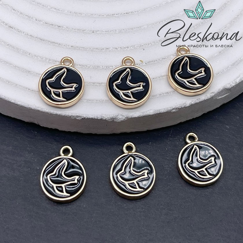 15*12 мм Цвет золото, Подвеска Ласточка черная эмаль