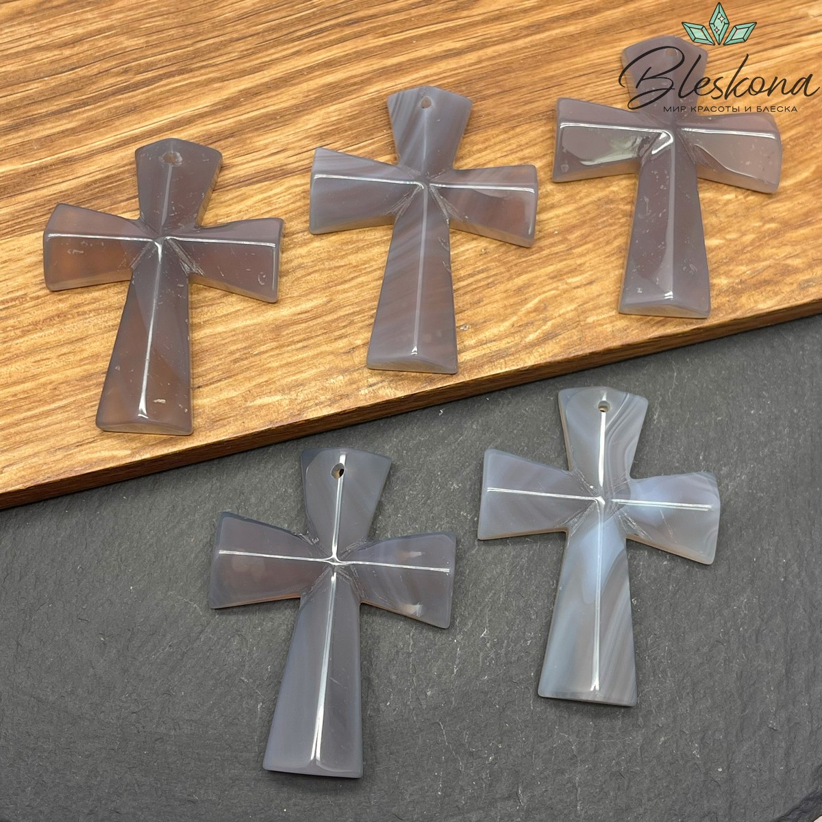 Подвеска крест Агат серый 47*36 мм