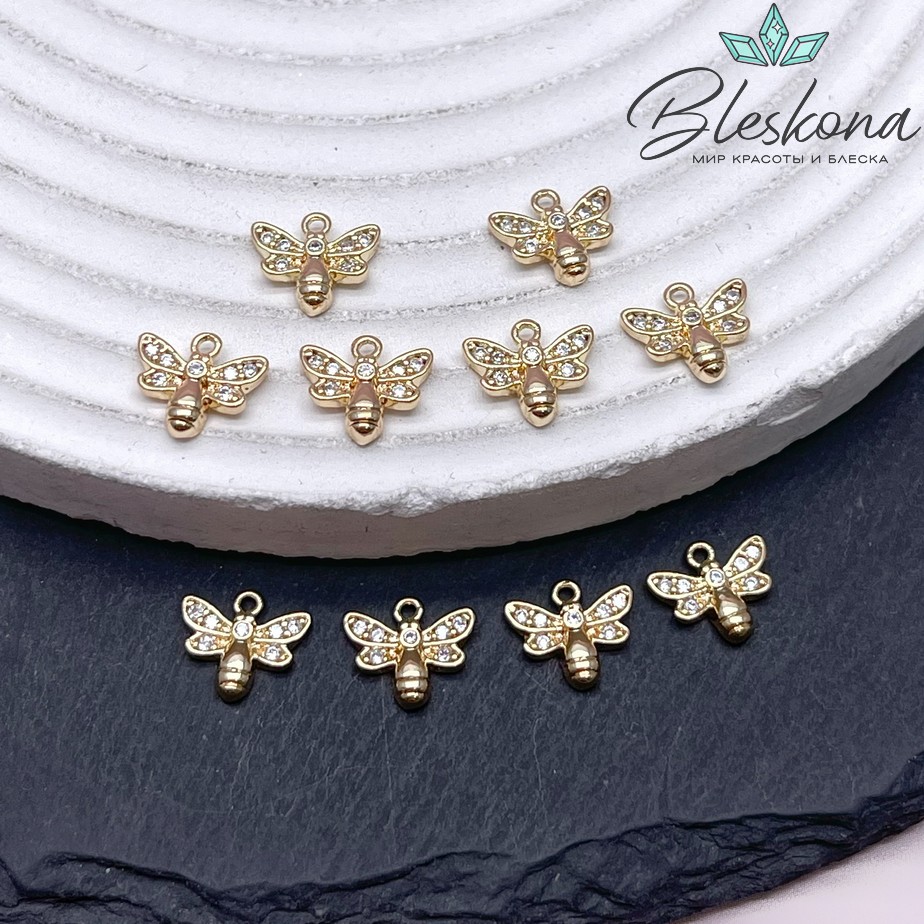 8,5*9,5 мм Цвет золото, Подвеска Пчелка цирконы