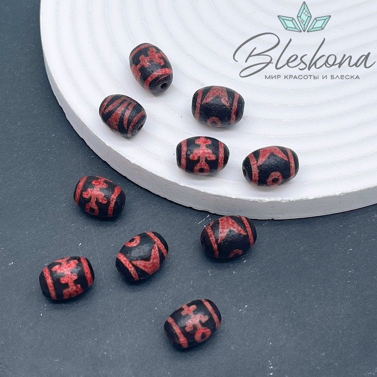 Бусина Дзи Большой человек (Аристократ) черно-красный бочонок 10*14 мм