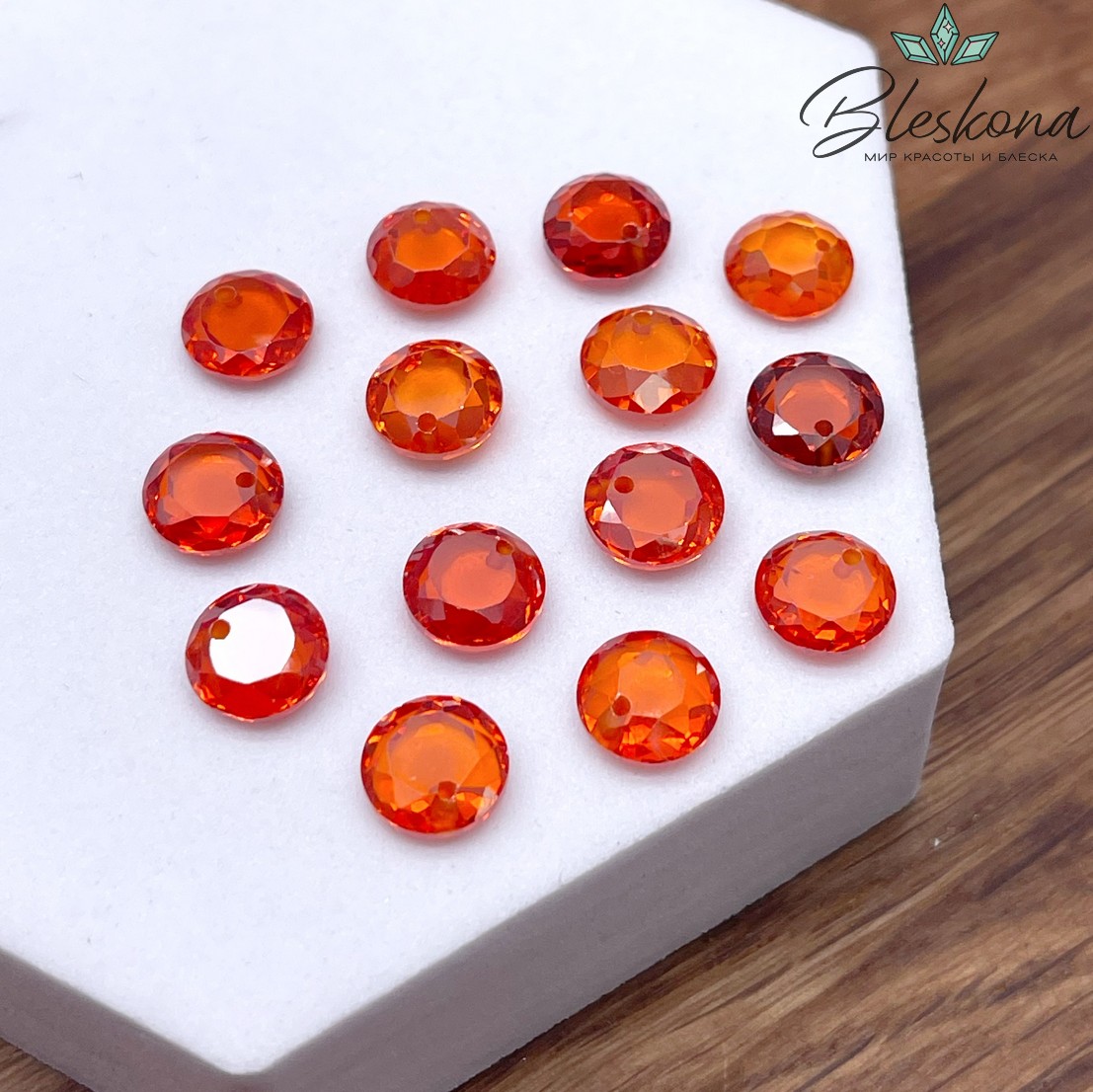 8 мм, Подвеска Циркон круг оранжевый (кубический цирконий, фианит) 