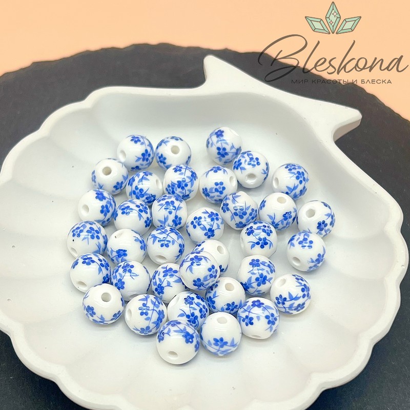 10 мм Керамика Бусина роспись гжель №2 (штучно)