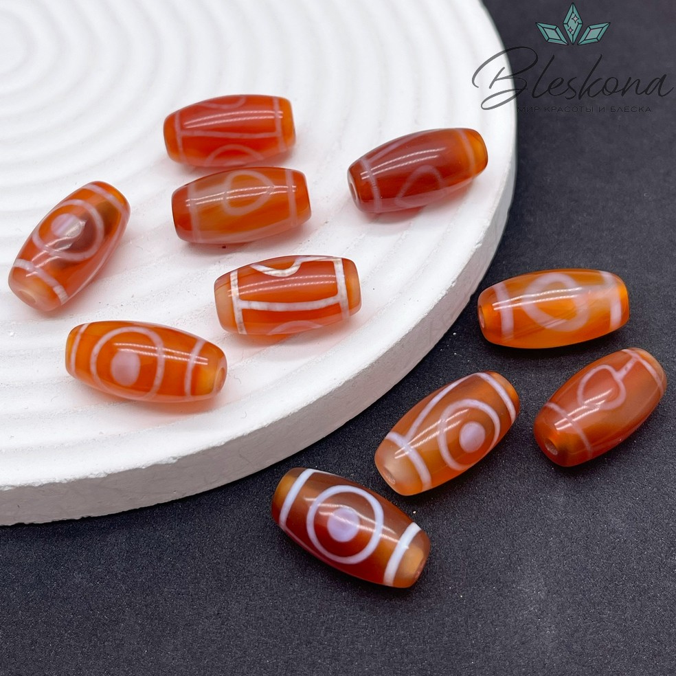 Бусина Дзи 1 глаз бело-коричневый бочонок №1 20*11 мм