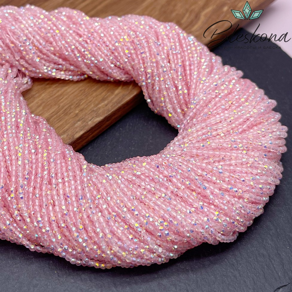 2 мм Бусины стекло розовое с переливом алмазная огранка
