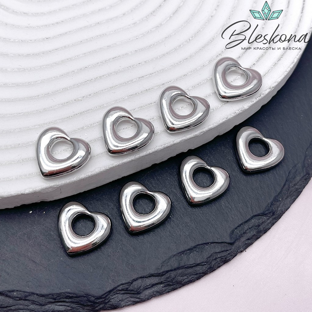 14*16 мм Цвет серебро, Подвеска сердце контур объемное