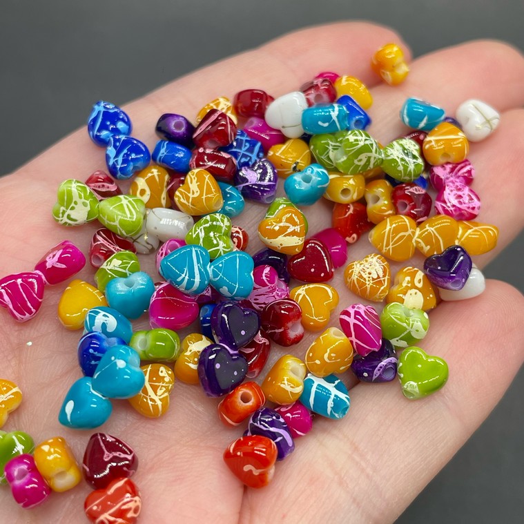 6 мм, Бусина сердце микс уп.10 гр