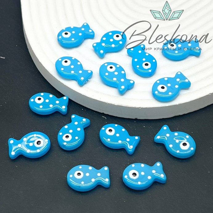 20*12 мм  Бусина рыбка голубая