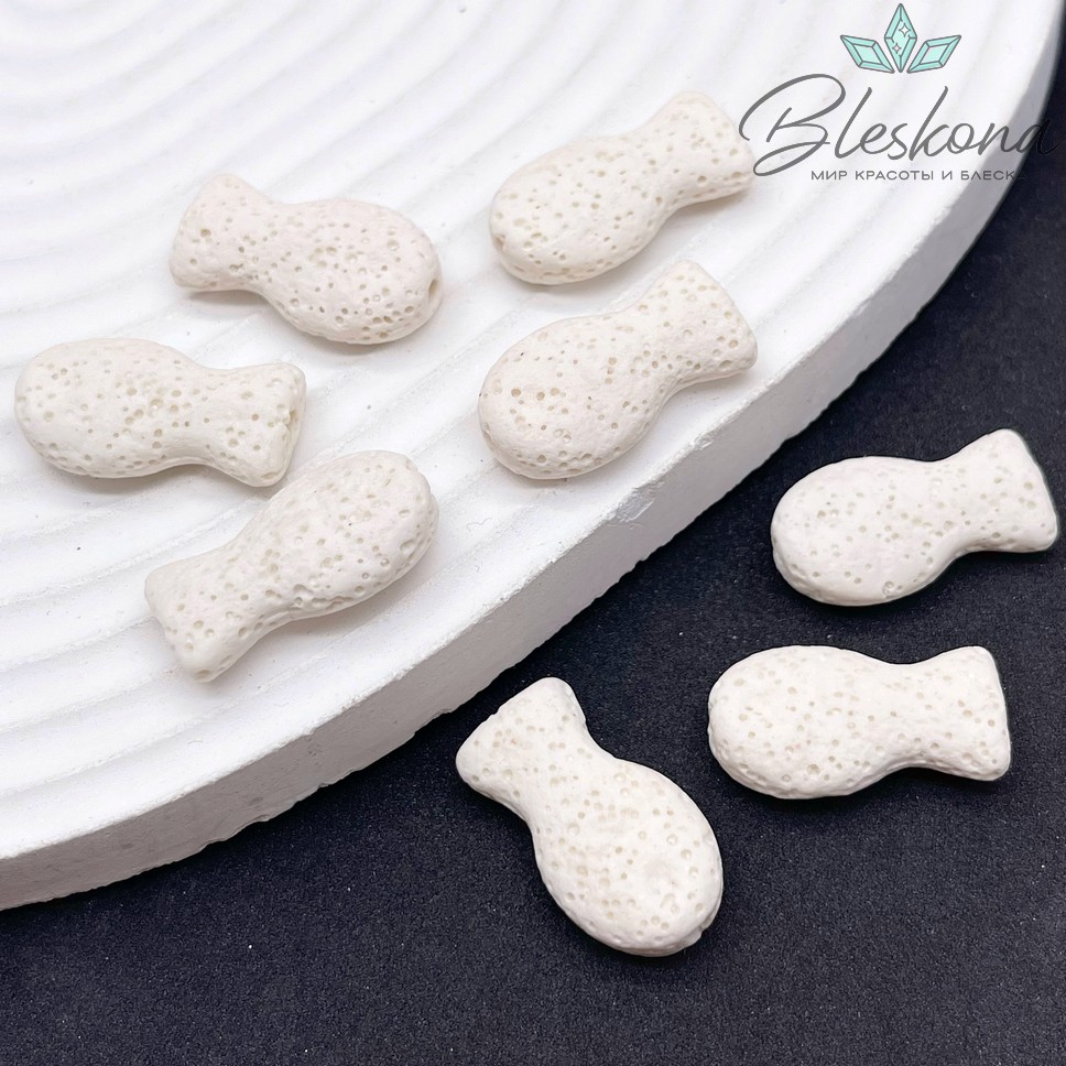 Бусина рыбка Лава Вулканическая бежевая 22*12 мм