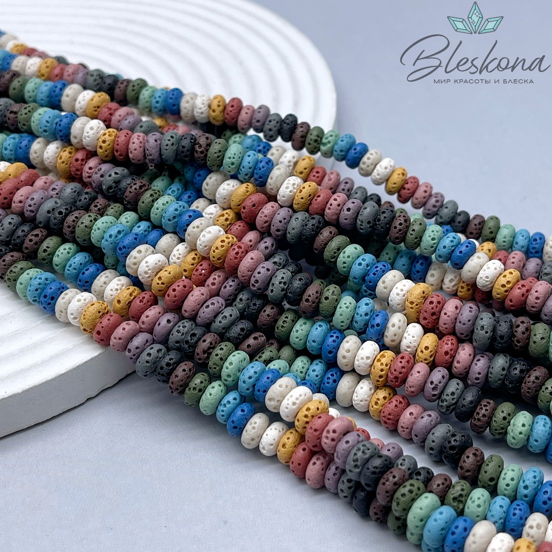 Лава Вулканическая рондели микс 6,5*3 мм