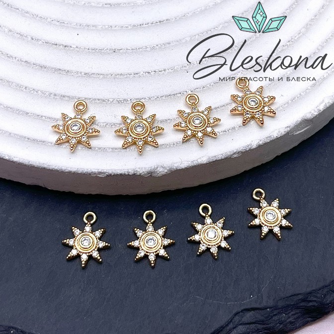 11,3*9 мм Цвет золото, Подвеска солнце мини цирконы 