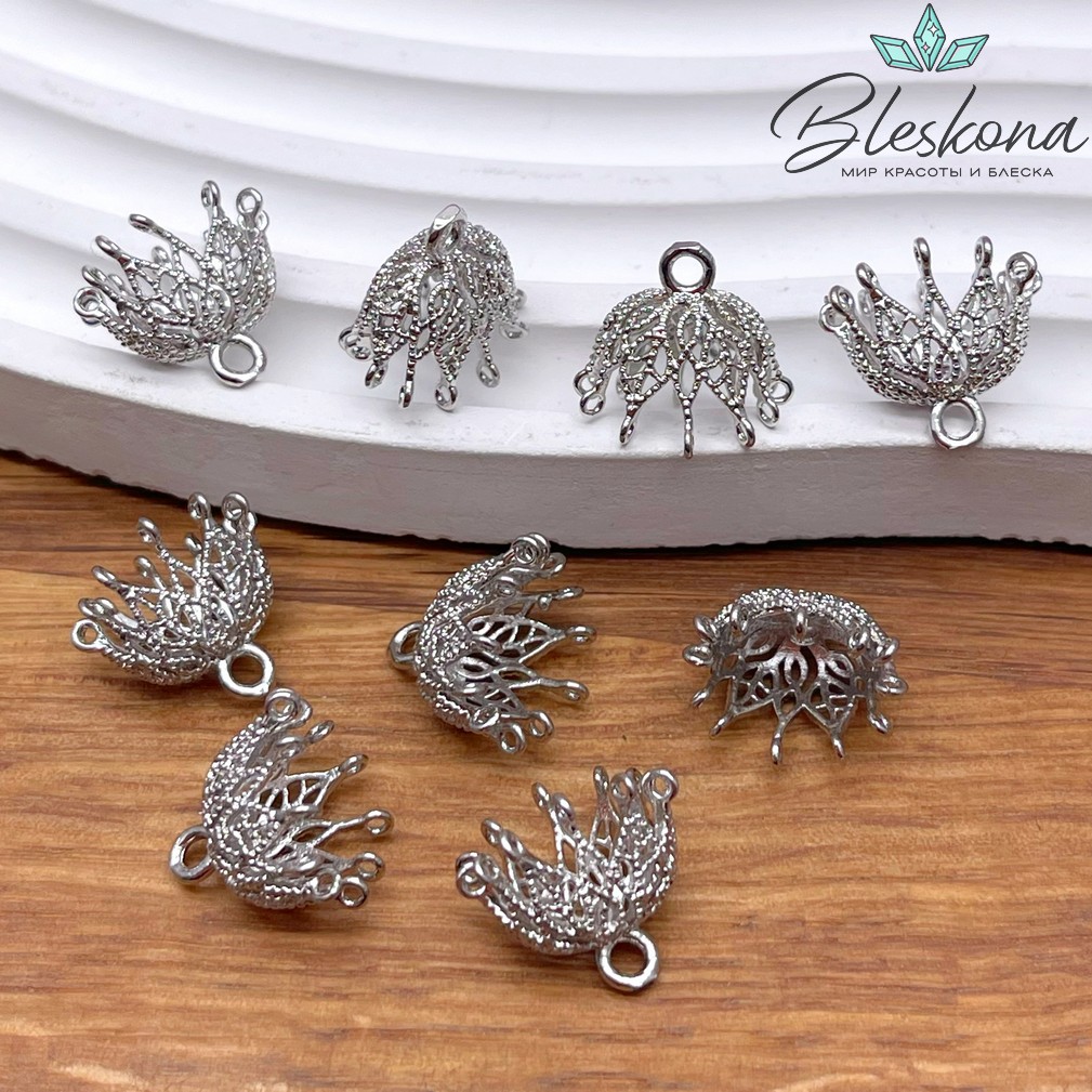 13*15*10 мм Цвет серебро, Концевик узор с петельками  