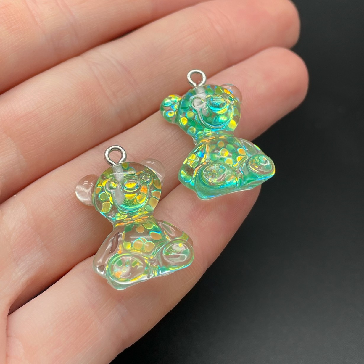 17,5*25мм, Цвет серебро, Подвеска Мишка темно-зеленый блестки