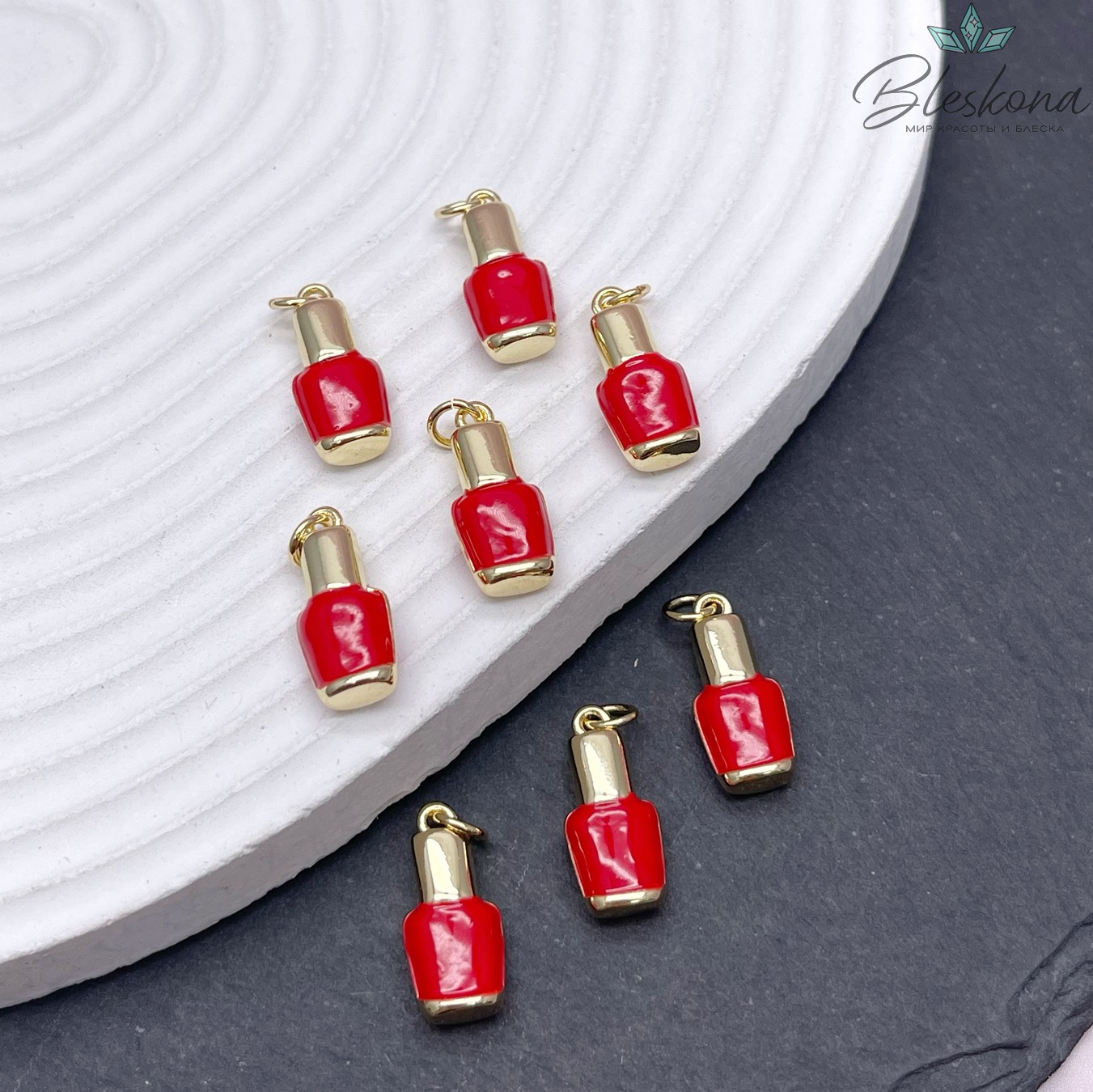 17*8 мм Цвет золото, Подвеска  Флакон красная эмаль