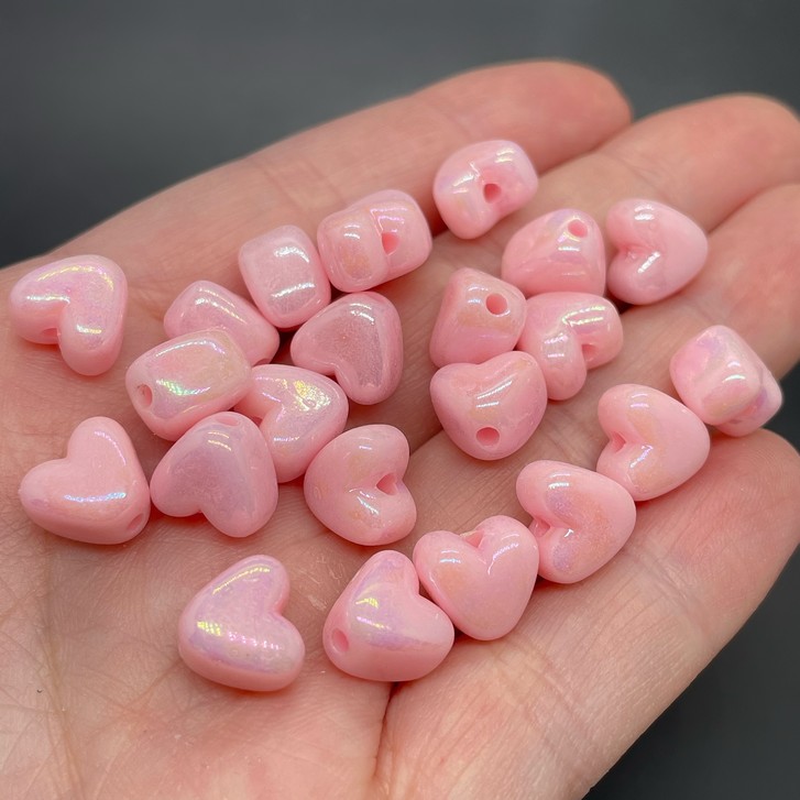 10 мм, Бусина сердце , цвет розовый уп.10 гр 