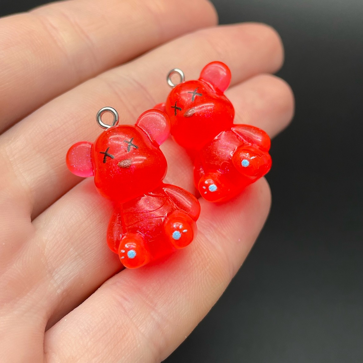 19*27мм, Цвет серебро, Подвеска Мишка красный