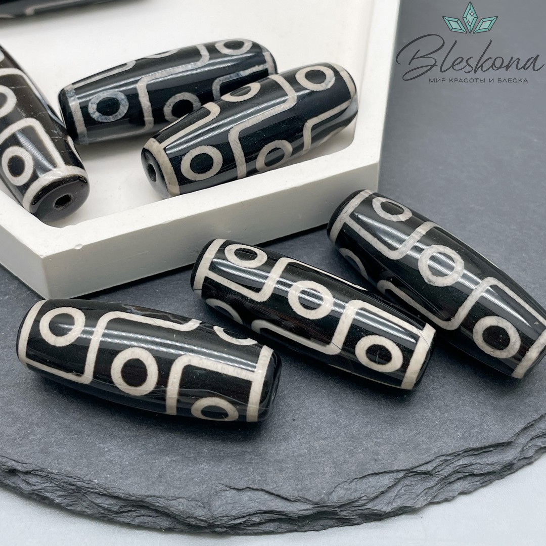 Бусина Дзи 9 глаз черно-белый бочонок 40*14 мм