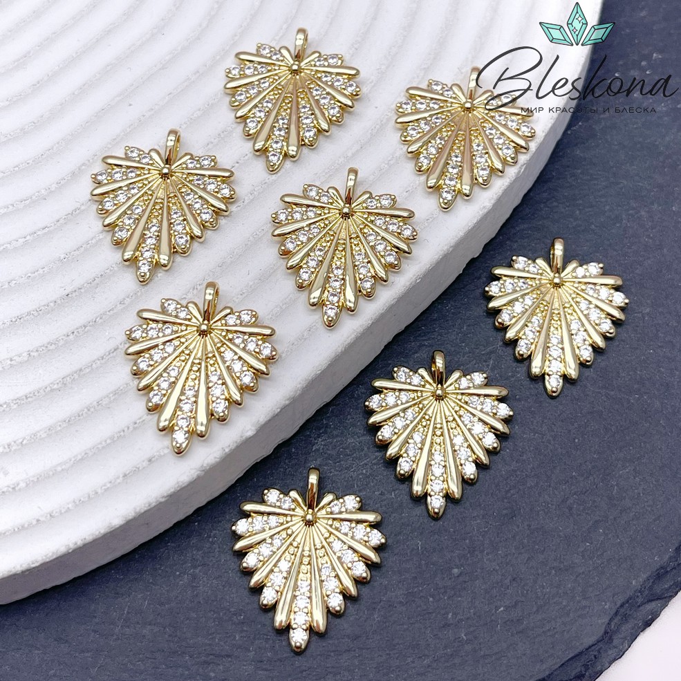 22*19 мм Цвет золото, Подвеска Лист цирконы 