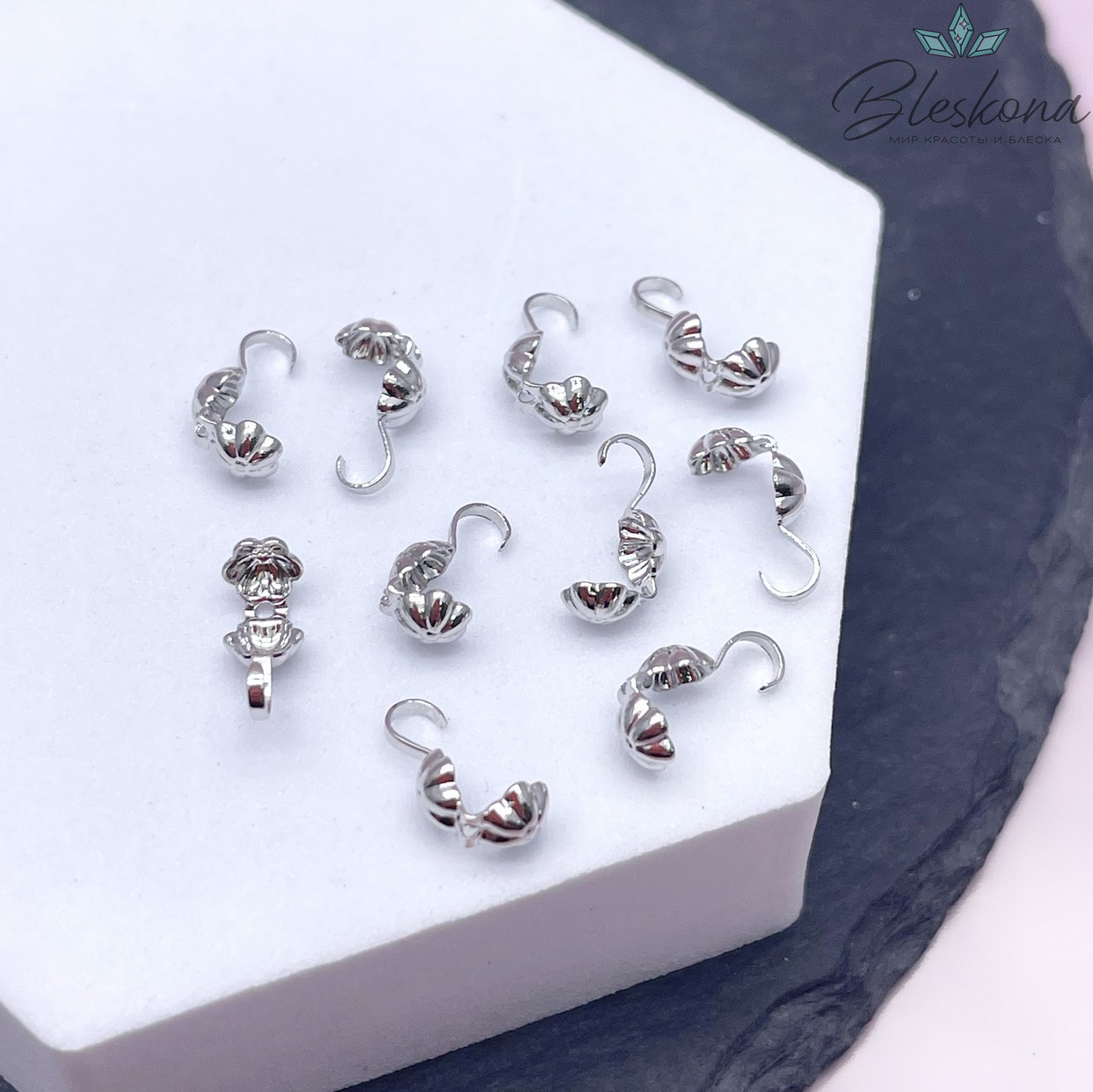 10,5*5 мм Цвет серебро, Каллоты цветочек уп. 10 шт.