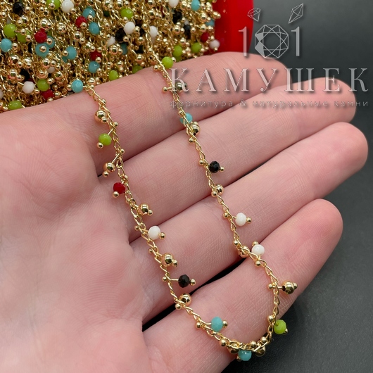 Цепь №165-1 цвет золото, бусины 2,8*2 мм 