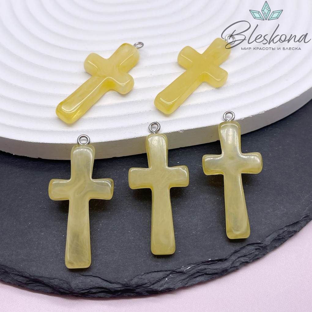 Подвеска Янтарь крестик светло-желтый 19,5*43 мм