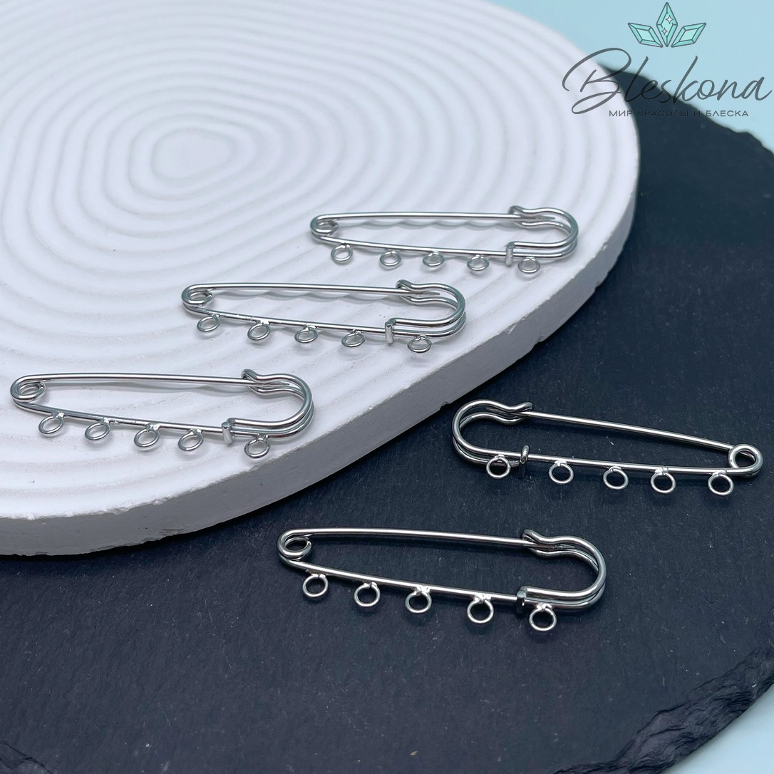 5 см, Цвет серебро, Основа булавка 5 колец