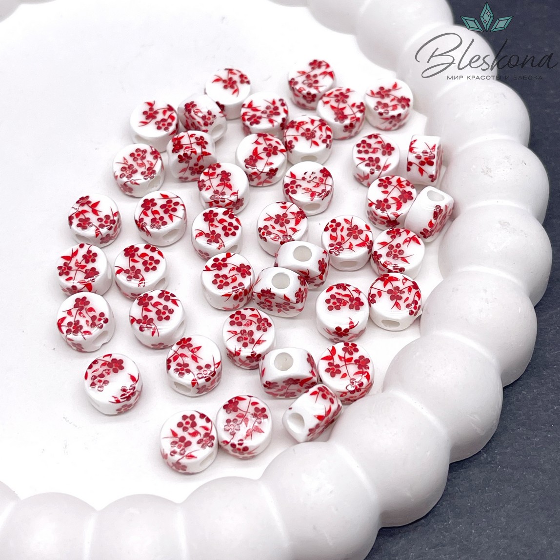 8,5 мм Керамика Бусина таблетка роспись гжель №10 (штучно)
