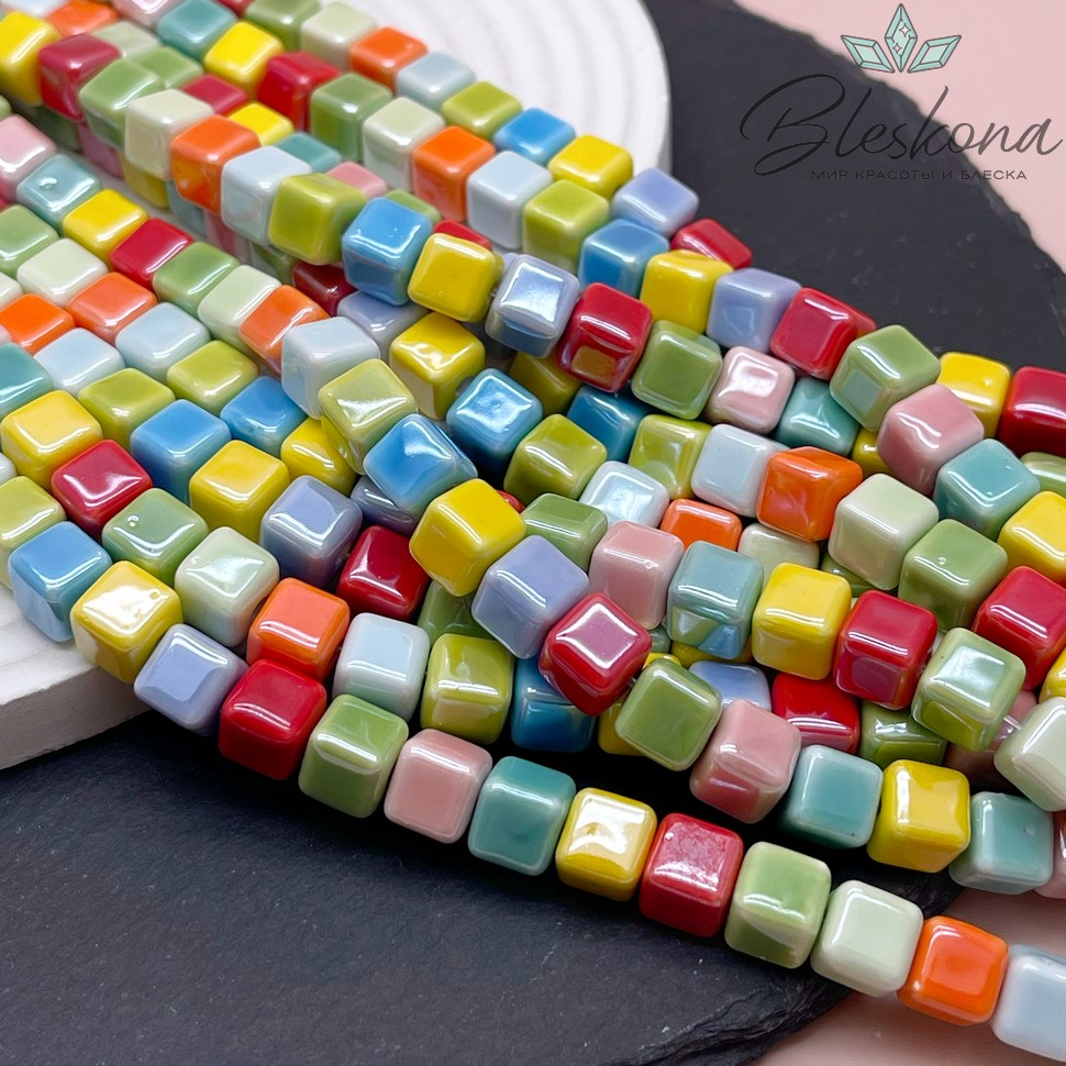 8,5 мм Бусина куб, керамика цвет микс