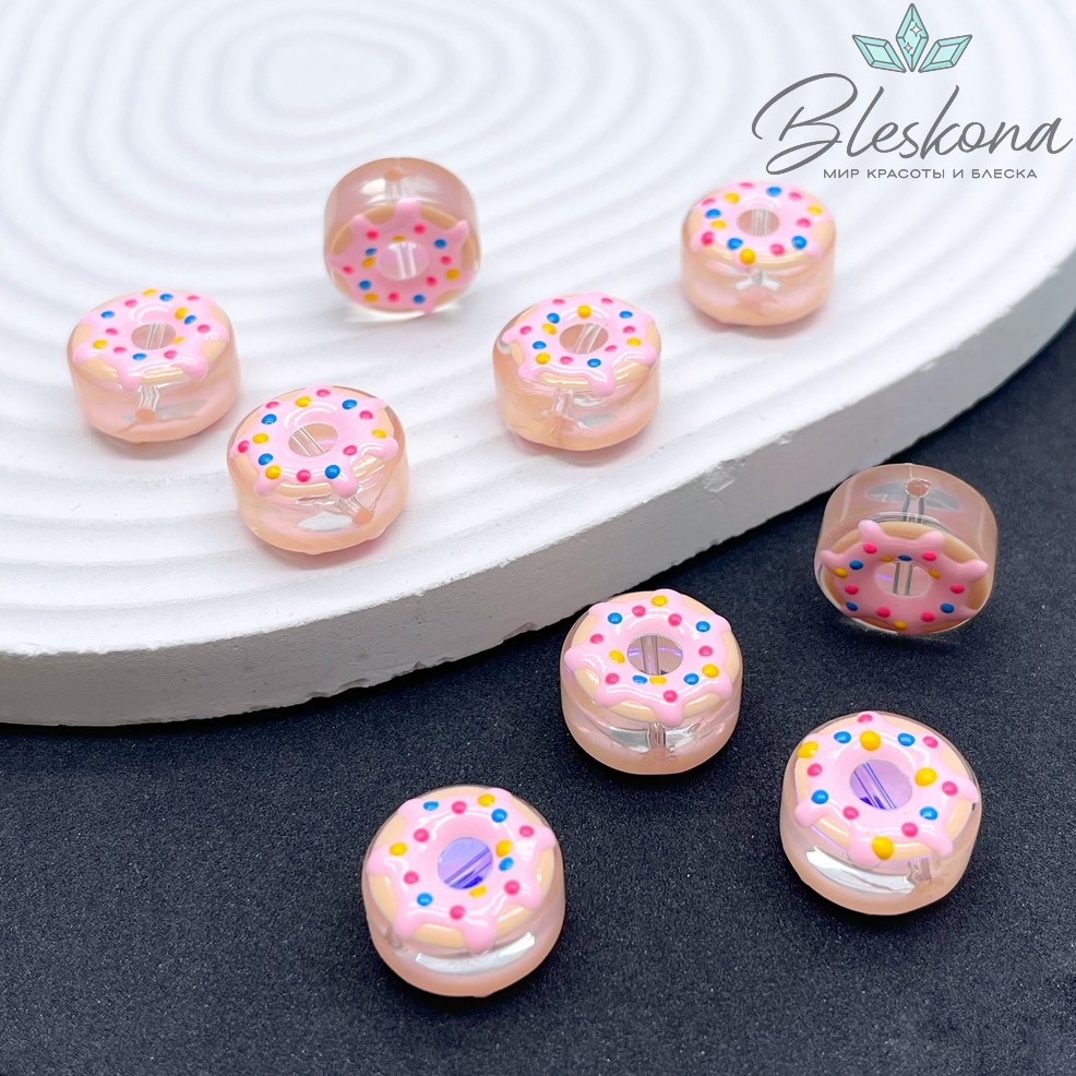 8*15 мм Бусина пончик прозрачный с розовым