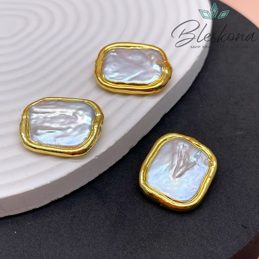 28*23 мм Цвет золото, Бусина  Жемчуг неровный прямоугольник