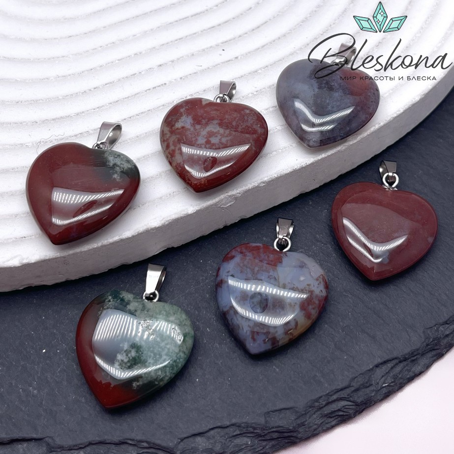 22*20 мм Цвет серебро, Подвеска Сердце Агат индийский