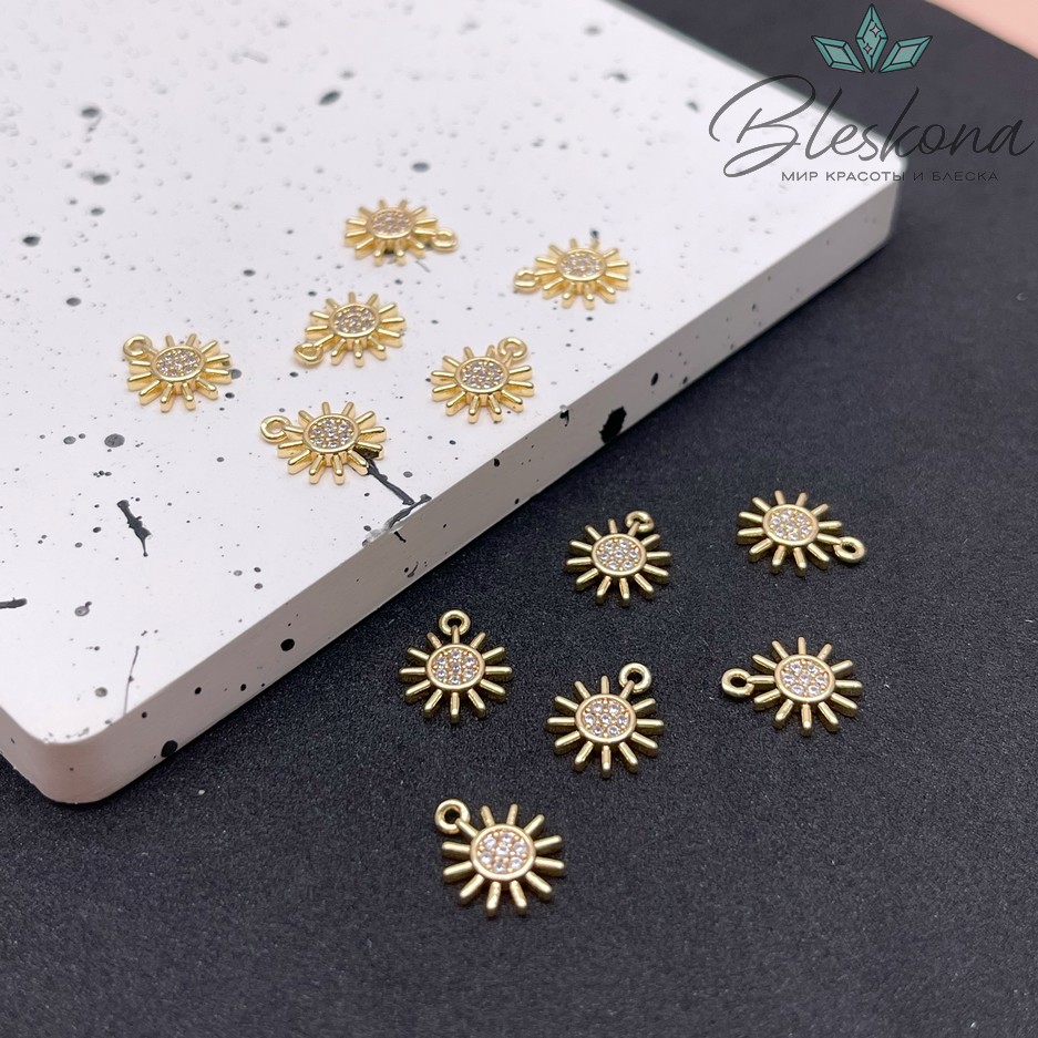 10,5*9 мм Цвет золото, Подвеска мини солнце цирконы 