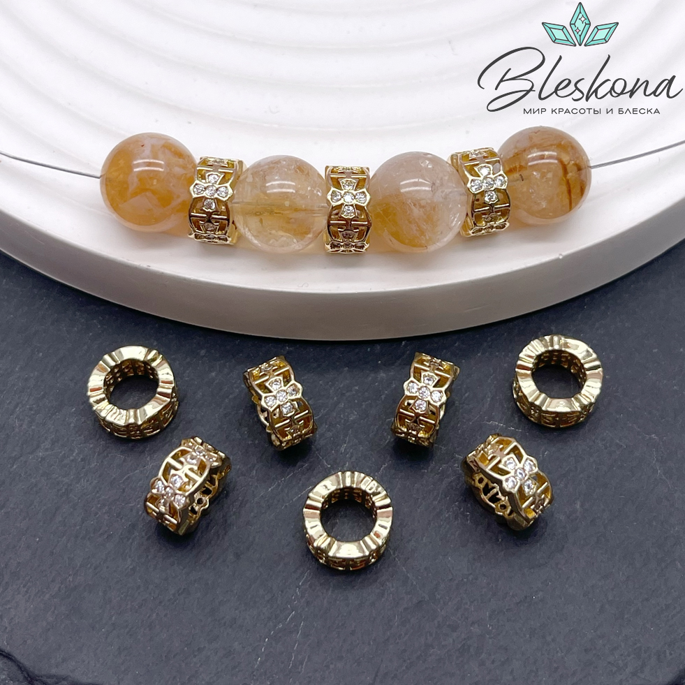 9*4 мм, цвет золото, Бусина - разделитель кресты цирконы 