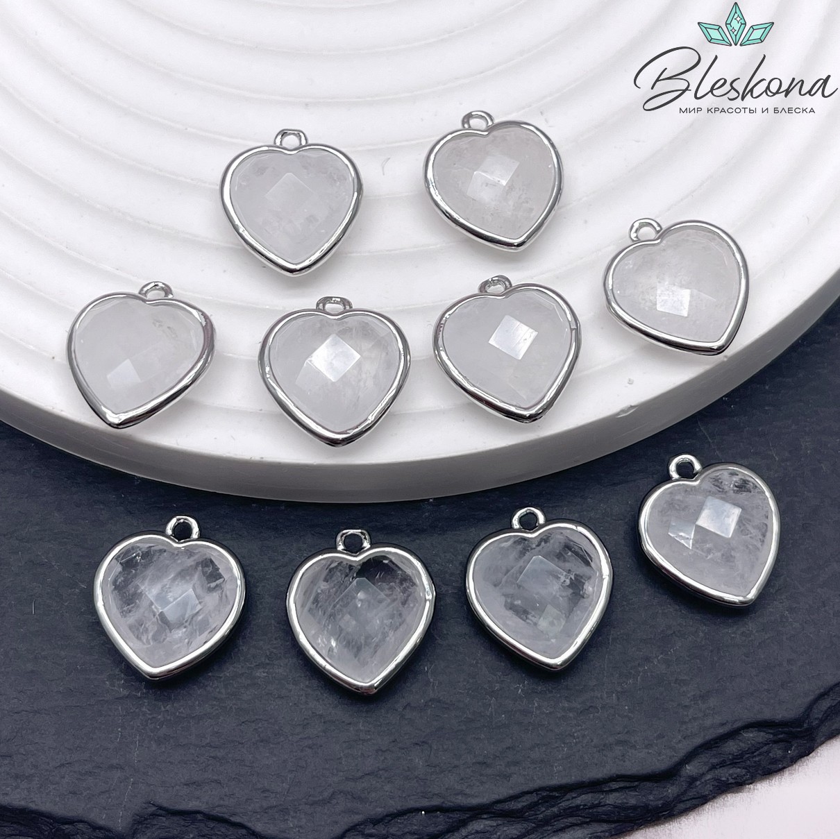 13*15мм,Цвет серебро,Подвеска Сердце горный хрусталь огранка