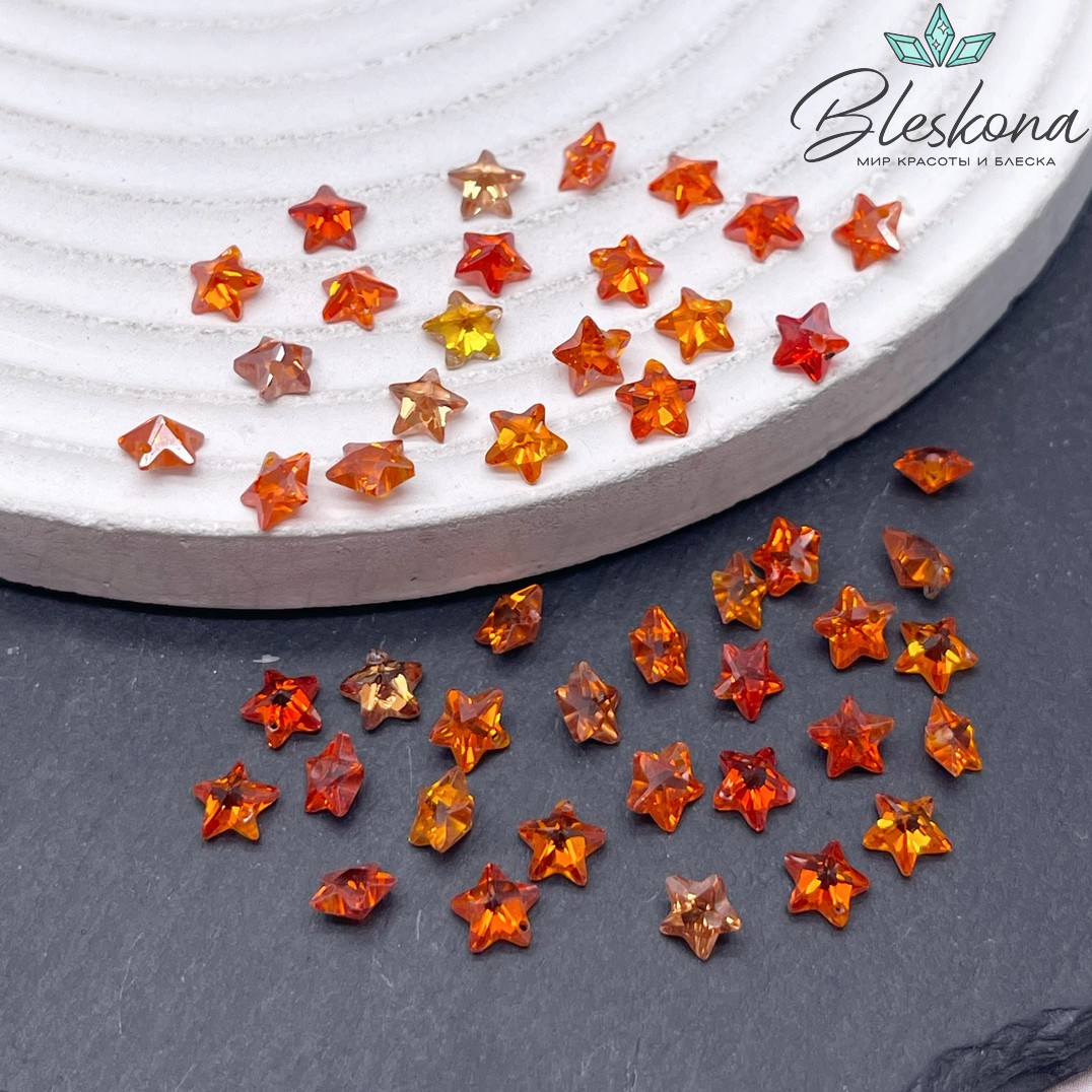 5 мм, Подвеска Циркон звезда оранжевая (кубический цирконий, фианит) 