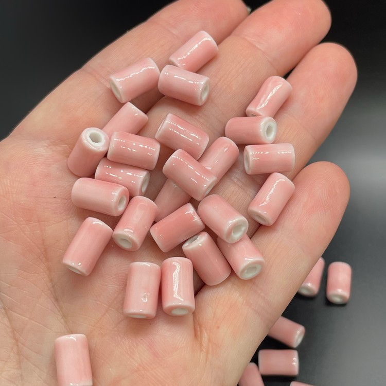 6*10 мм Бусина трубочка, керамика цвет розовый