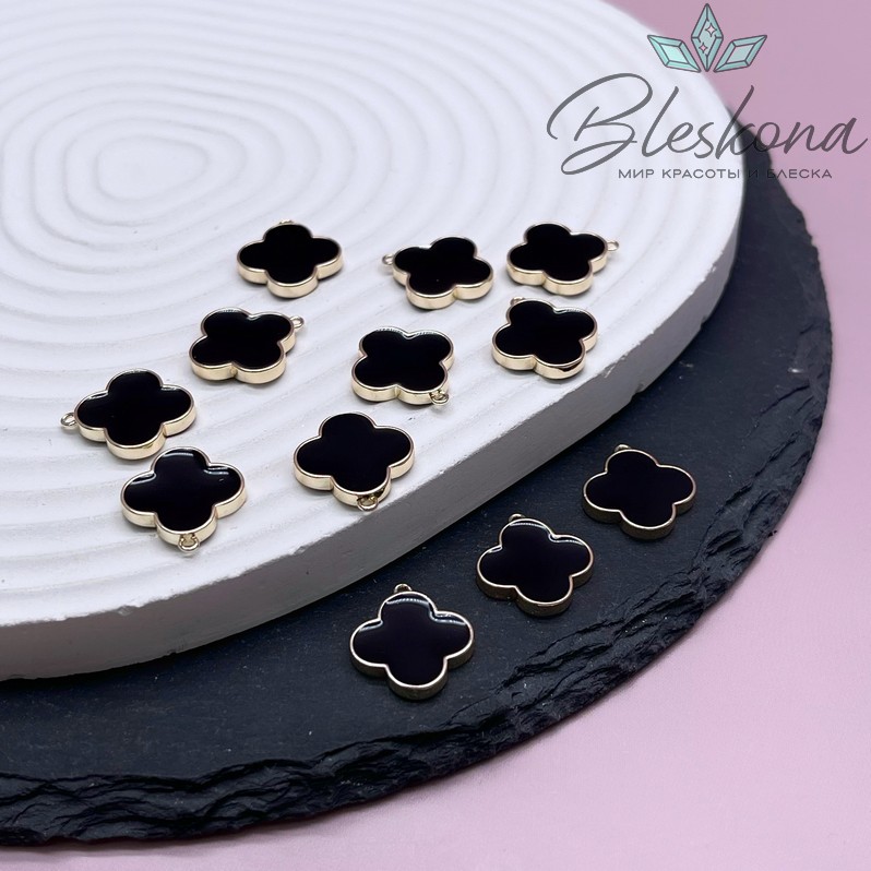 17*15мм,Цвет золото,Подвеска Клевер черная эмаль