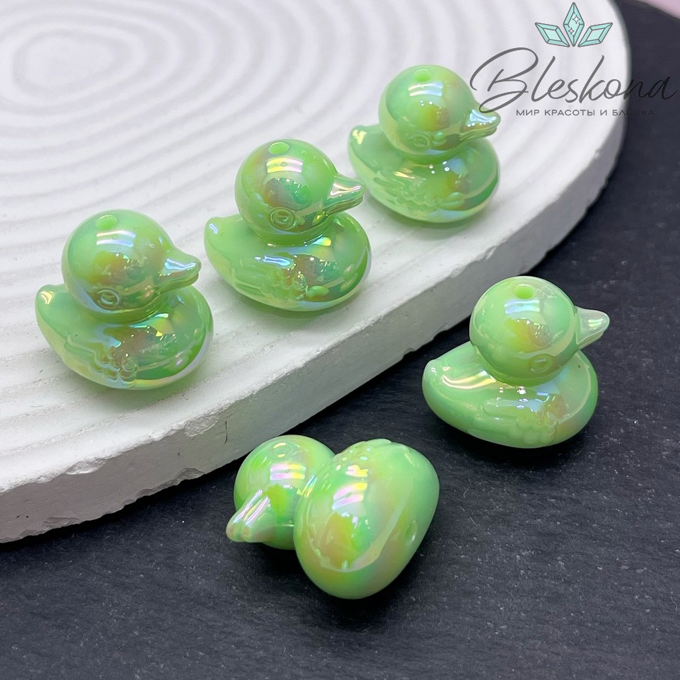 22*21 мм Бусина Уточка зеленая с переливом