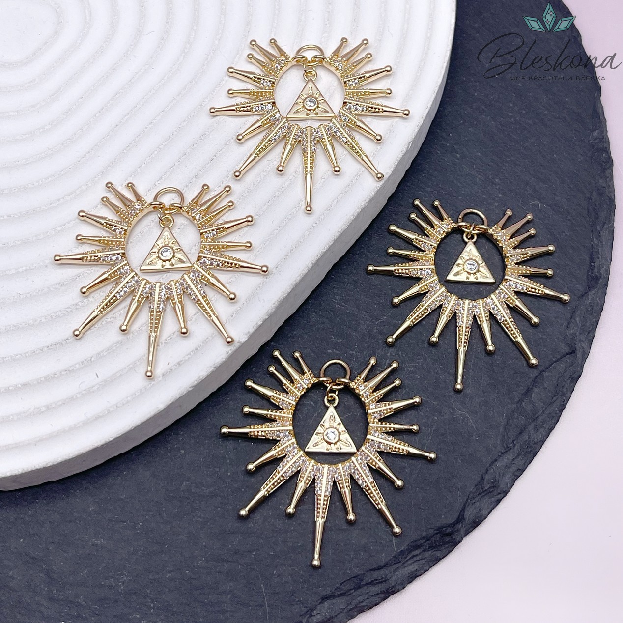 37,5*39мм, Цвет золото, Подвеска Солнце цирконы 