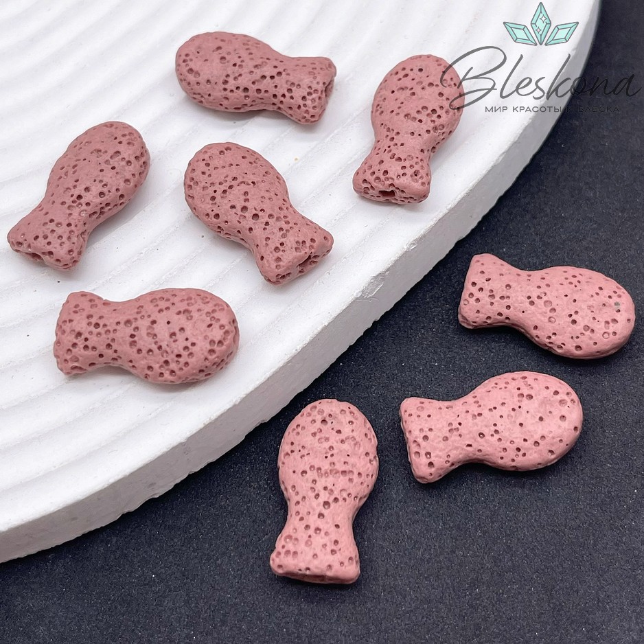 Бусина рыбка Лава Вулканическая розовая 22*12 мм