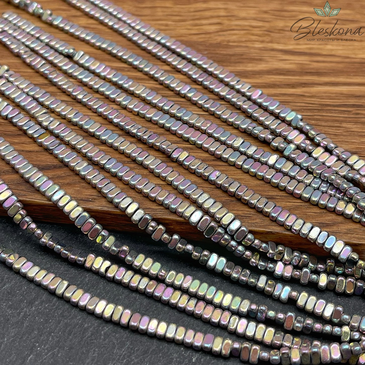 2*4 мм Гематин плоский прямоугольник, хамелеон №2, имитация