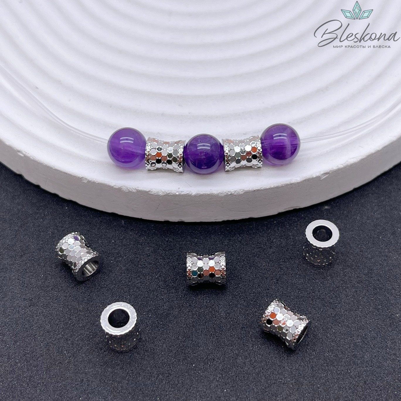 7,5*6,5 мм Цвет серебро, Бусина цилиндр чешуйки