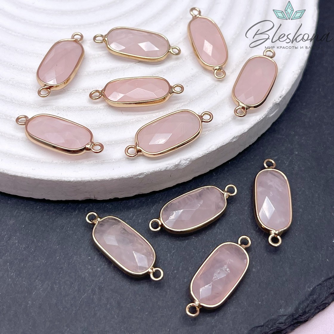 23*9 мм Коннектор овал вытянутый Розовый кварц огранка цвет золото