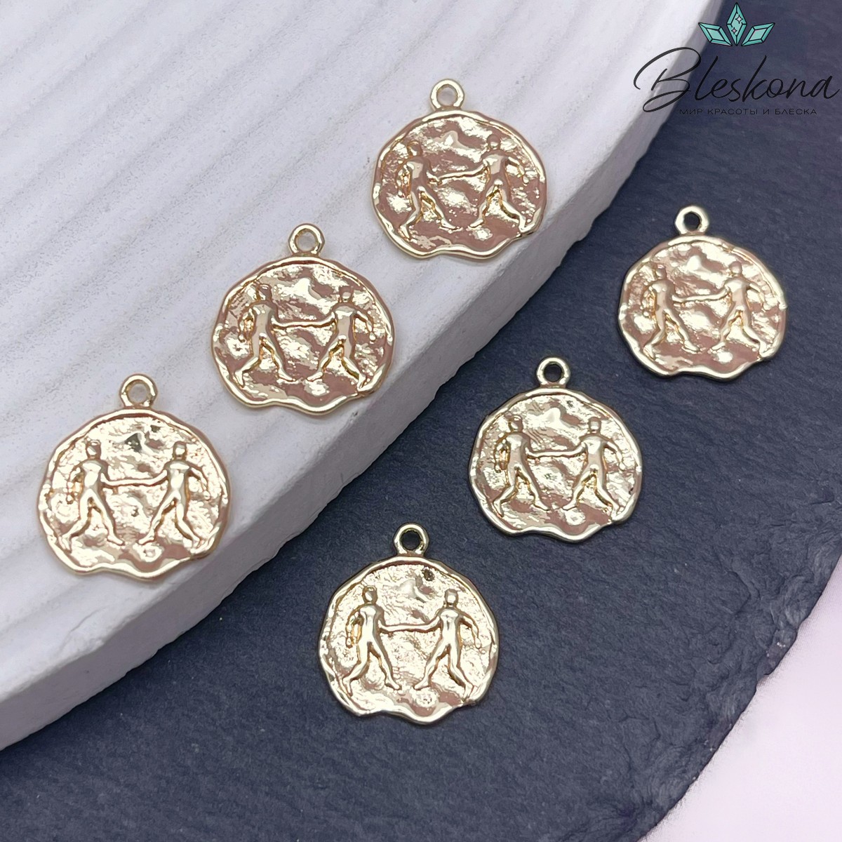 14 мм, цвет золото, Подвеска Близнецы Р16684