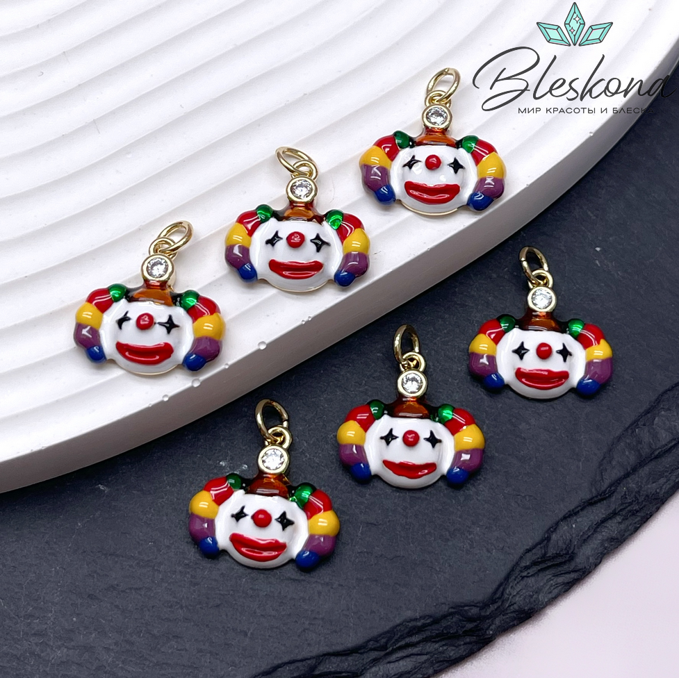 15,2*15,9 мм Цвет золото, Подвеска Клоун с цирконом цветная эмаль