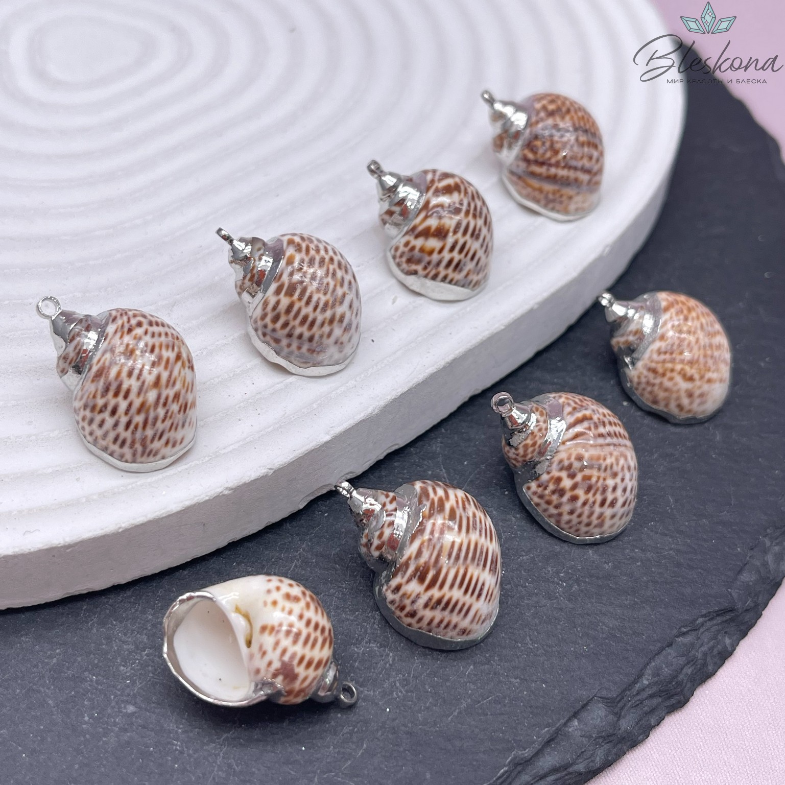 (22-25)*(17-18) мм Цвет серебро, Подвеска Ракушка леопардовая