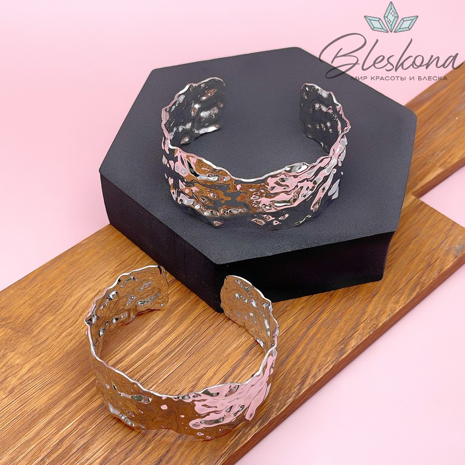 60-65 мм Цвет серебро, Основа для браслета мятая широкая