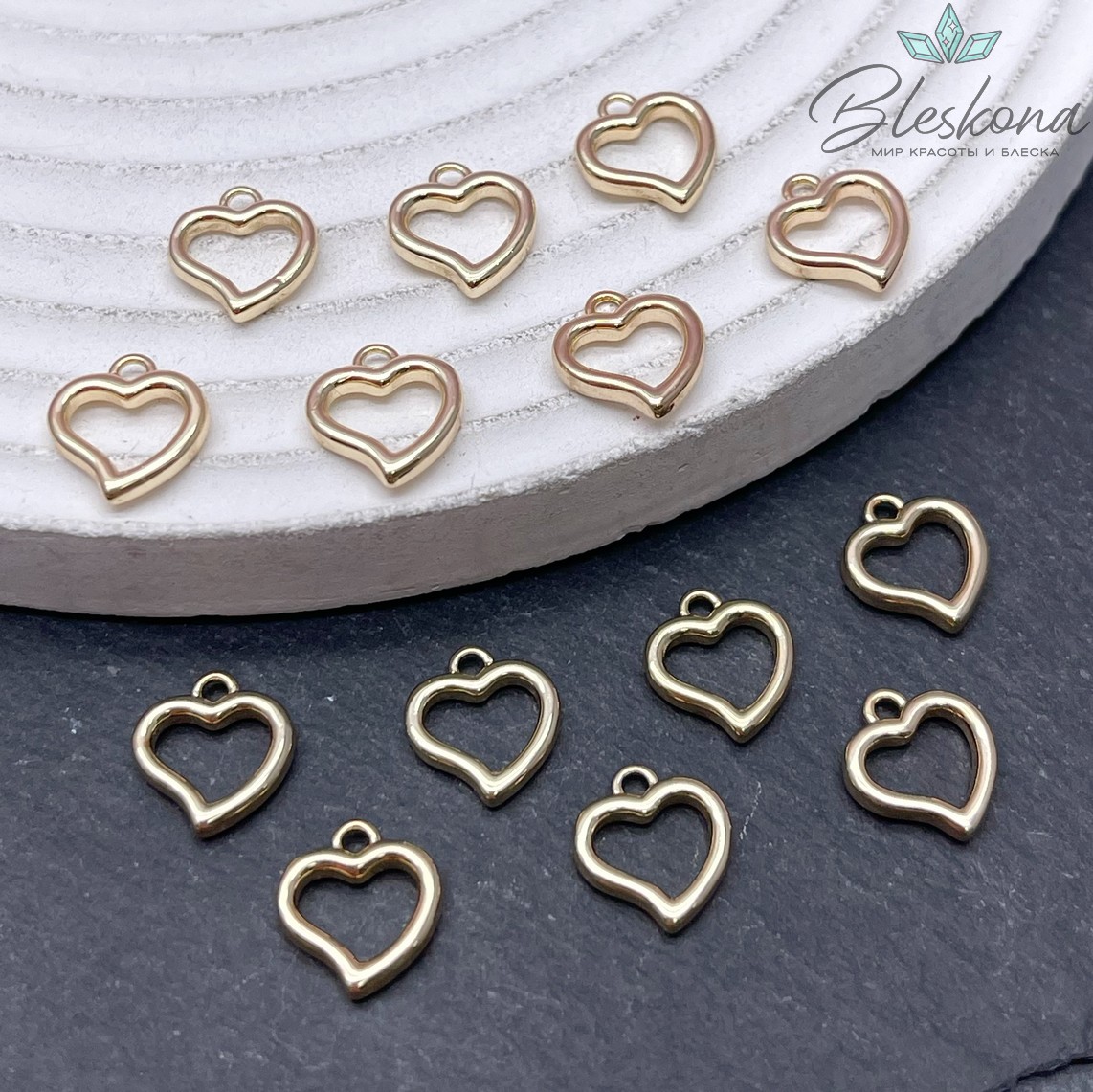 Подвеска Сердце мини контур, цвет золото 9*10мм Люкс 