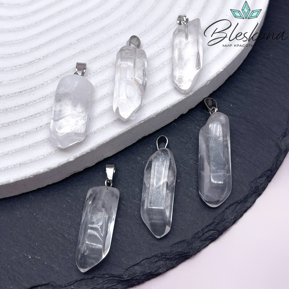 30*10 мм, цвет серебро, Подвеска кристалл Горный Хрусталь